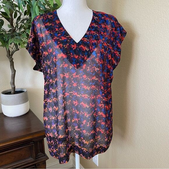 CAbi Abstract Houndstooth Sheer Black Top Blouse #3428 Small - Picture 2 of 3